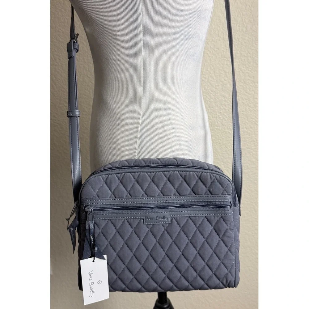Vera Bradley Trimmed Crossbody Bag WITH‎ Wallet Carbon Gray Microfiber NWT